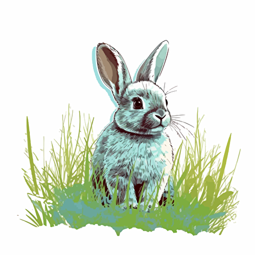 baby bunny in a green meadow vector, detail design, colorful, contour, white background