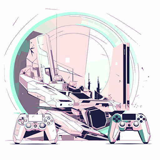 2D vector Gaming with Playstation and Xbox in minimalism cyberpunk style. Background white