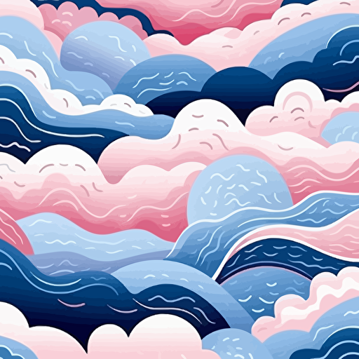 fresh powder illustration, epic composition, 2d vector, blues and pinks, seamless pattern