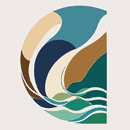modern and sleek logo, stylized wave, blues, greens, earth tones, vector, saul bass