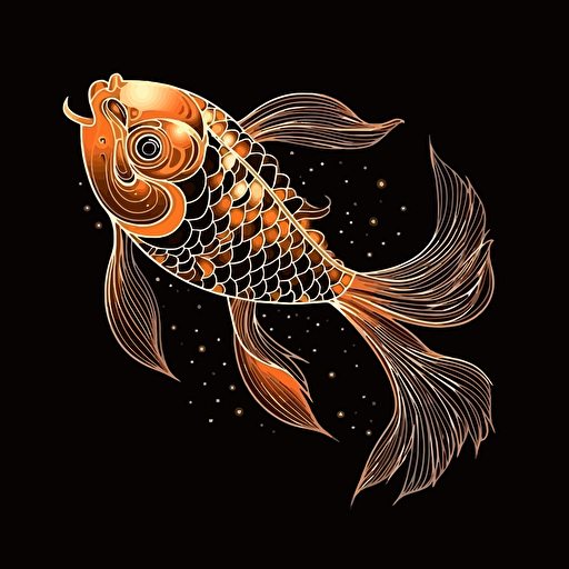 a koi fish orange colors, on black background, 2d vector