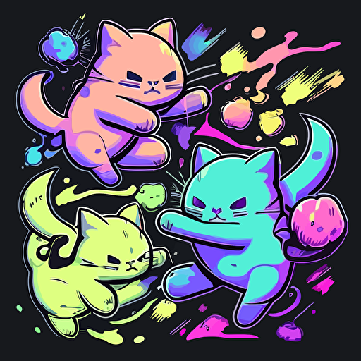 neon pastel vector battle cats, squishy happy playful
