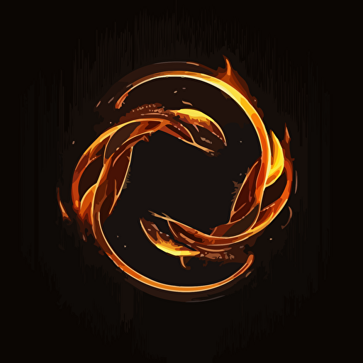 minimalist, logo, mobius symbol on fire, dark background, orange, vector, no shadows