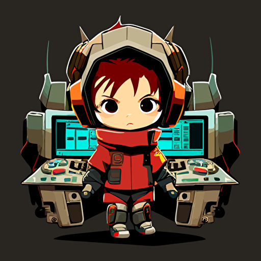 anime toddler boy in a robot suite , simple, vector