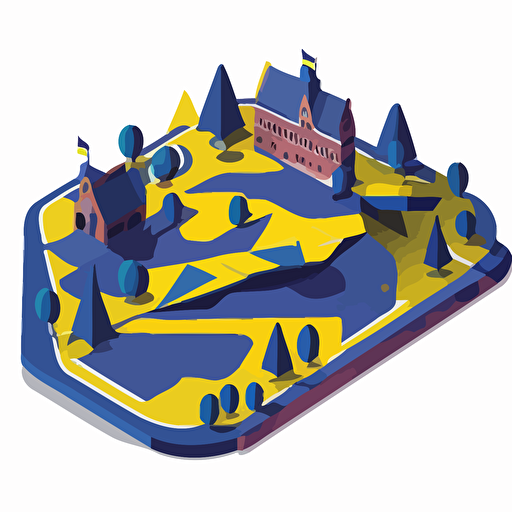 2d flat vector of a skatepark in Sweden, white background, dark blue and Warg yellow colors