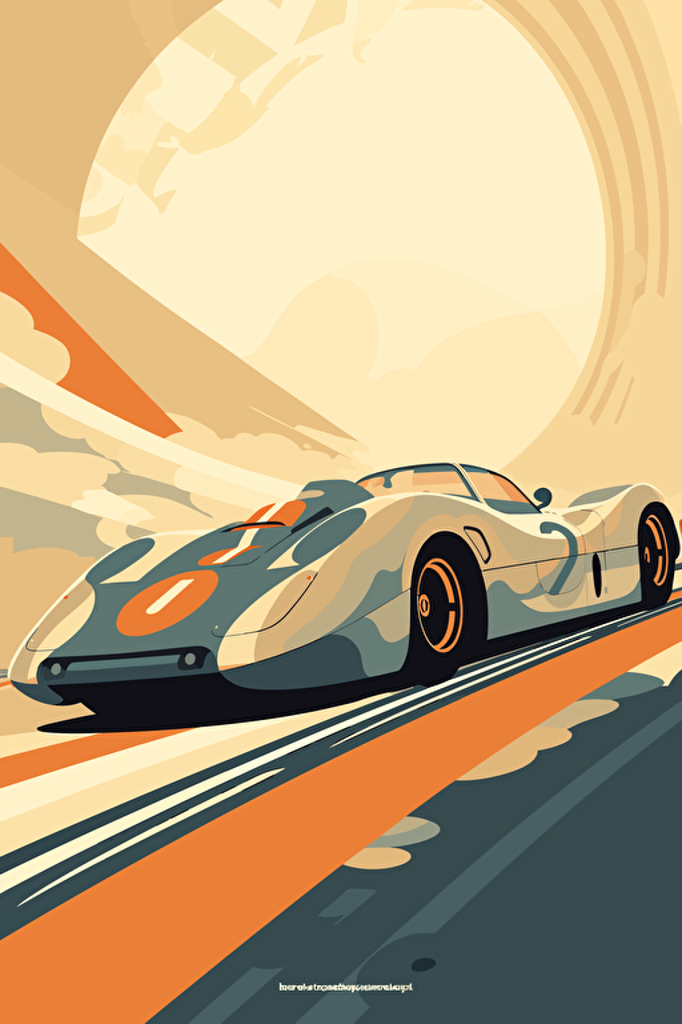 modern travel poster racing car, vector art, minimalistic, light muted colors,