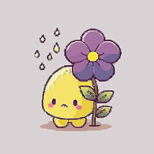 cute purple and yellow flower kawaii style, vector clipart