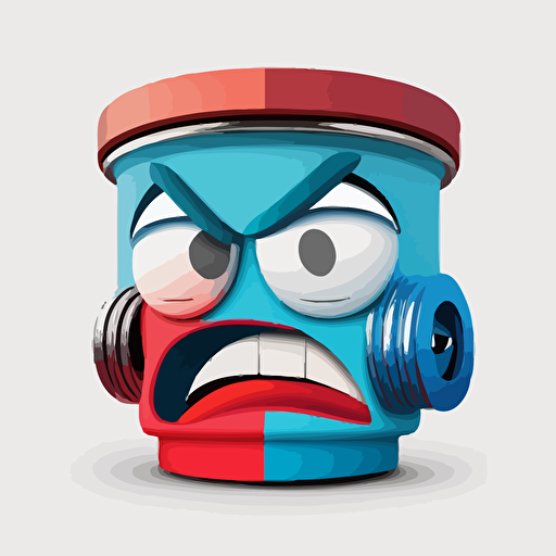 Cartoon car piston with angry face y colors red, blue, white and black, clean, vector, no background png