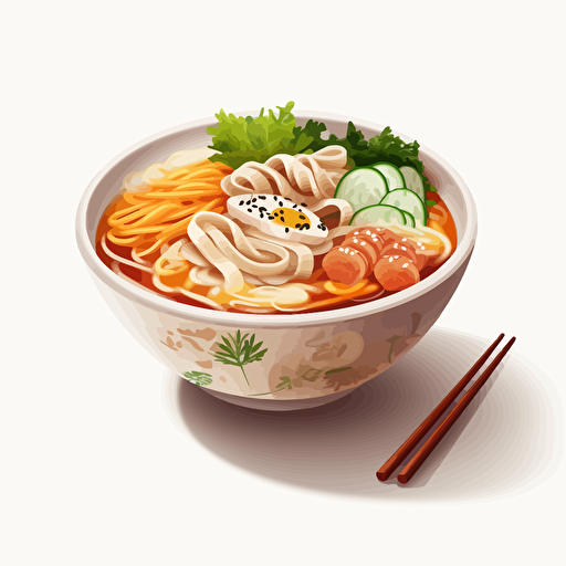 udon bowl, vector art, white background