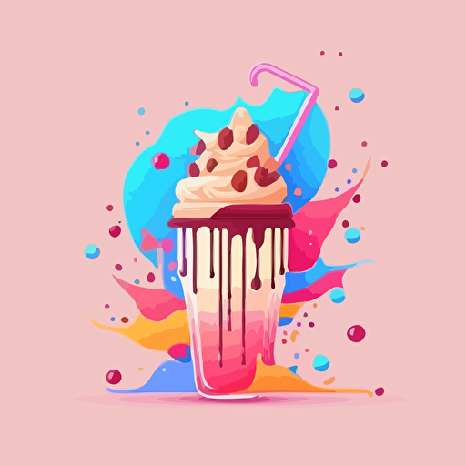 vector art instagram logo. Satisfying themed account. Pink background with milkshake in center. Boba in milkshake. Vibrant colors. Beautiful logo.