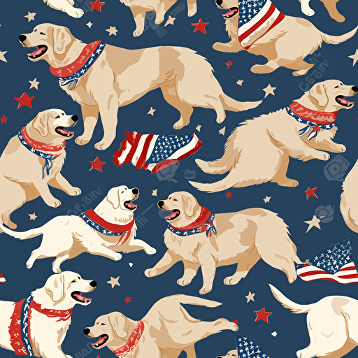 vector illustration of golden retriever dogs having fun, USA Flag Colors, 4th of July Theme