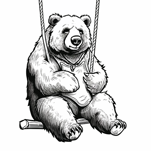 chill grizzly bear hanging ten, cartoon style, black and white vector, white background