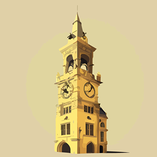 A vectorized clock tower in light yellow