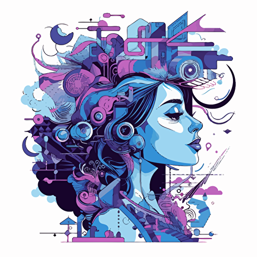 brainstorming illustration, vector style, blues and purples