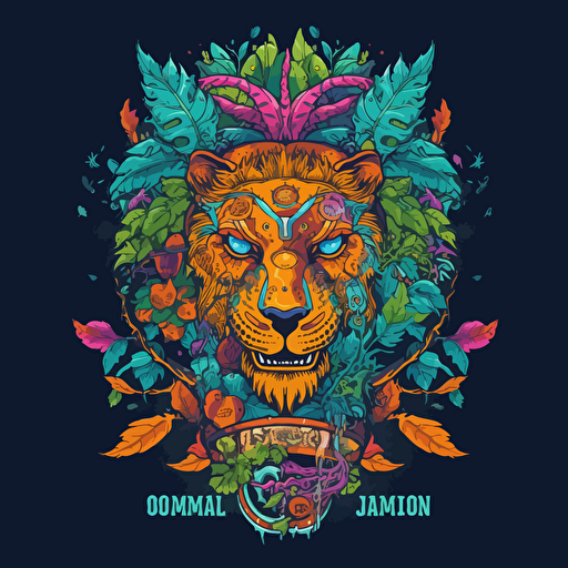 marijuana tiger mask totem roots flower tribal feather gem plant tree stone shaman aquarius video game vector cutout illustration bright multicolor borderlands comics by josan gonzales and dan mumford radiating a glowing aura, v9