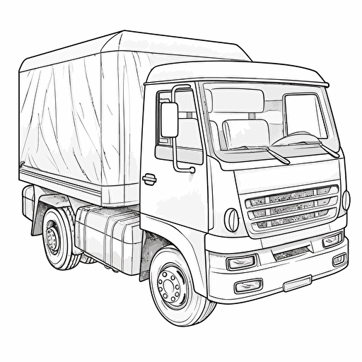 Haz un camioneta infantil, graciosa para niño de 3 años, para colorear, quiero el fondo blanco, imagen completa, estilo de libro para colorear sobre fondo blanco, bien compuesta, página de libro para colorear limpia, sin interpolación, sin degradado, contorno fuerte, sin relleno, sin sólidos, sin sombreado , ilustración vectorial.