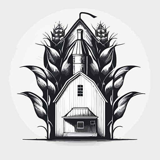 line drawing blazon, minimalistic, iowa barn, corn, Vector