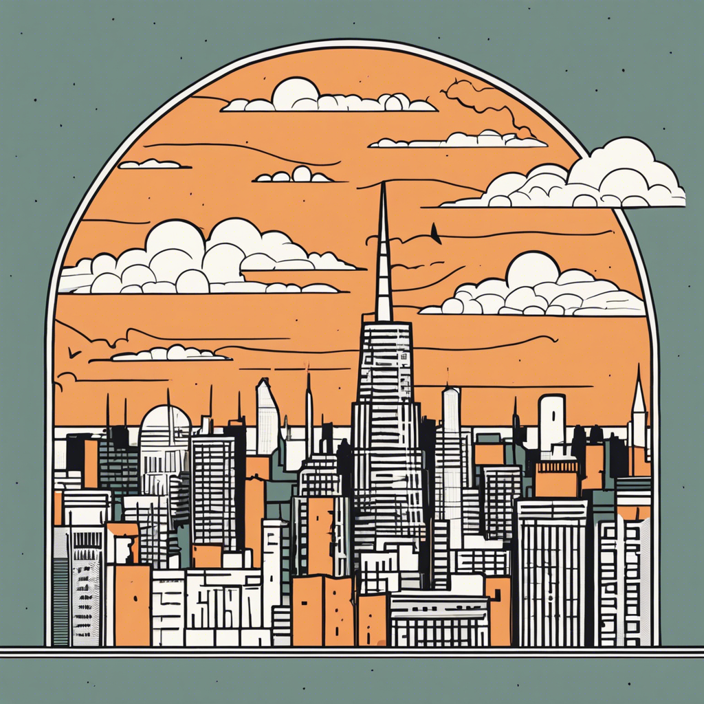 a sunsetting over a city, illustration in the style of Matt Blease, illustration, flat, simple, vector