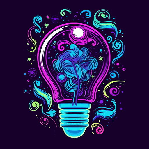 vector art style a light bulb with money swirling inside, giving off neon light, use blues and purples, in the style of Michael Parks, sticker