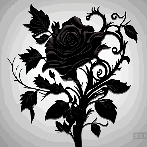 a black floral rose with leaves stock vector 18658749, in the style of bess hamiti, aubrey beardsley, brian mashburn, low resolution, carving, visually poetic, flowing silhouettes