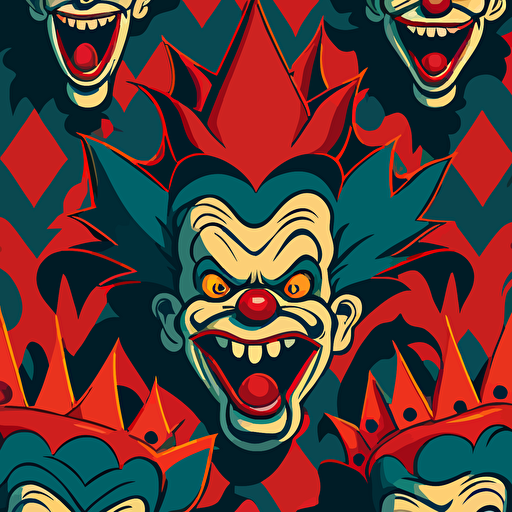 a scary clown pattern with stephen kings it included in a cartoony vector style
