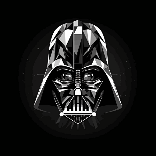 a highly stylized abstract vector logo iin high gloss black and white styled like darth vader