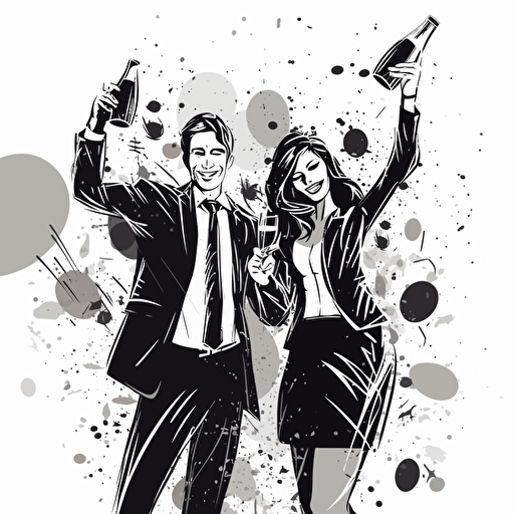 business man and women celebrating, vector, black and white, symbol