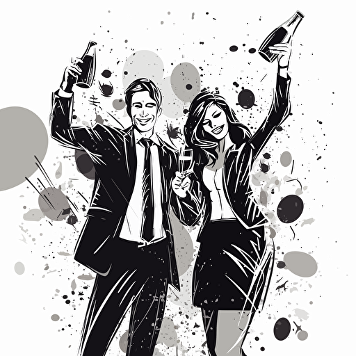 business man and women celebrating, vector, black and white, symbol