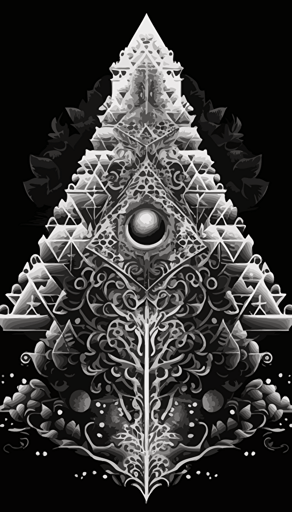 sacred geometry, stacked, black and white, highly ornate and detailed, totem, vector, symmetrical,