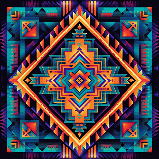 sharp vector aztec pattern, square like, dmt, made in adobe illustrator, colorful