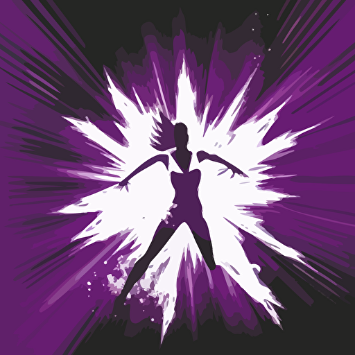 vector purple starburst background originating from centre, white silouette of a dancer