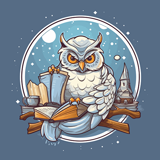 happy relax owl reading a book, vector, illustration for sticker, illustrator, vector art illustration style, grey background, high resolution,