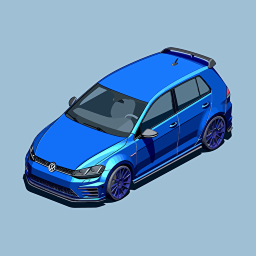 isometric icon, Lapiz Blue 2017 Volkswagen Golf R 5-door hatchback, solid background, in the style of Matthew Skiff illustrations, in the style of Christopher Lee illustrations, in the style of Jonathan Ball illustrations, simple, rough-edged drawing, vector illustration, flat art,