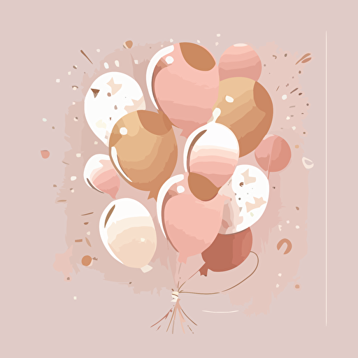 helium balloons in rose gold and pink digitial art, flat minimal design vector