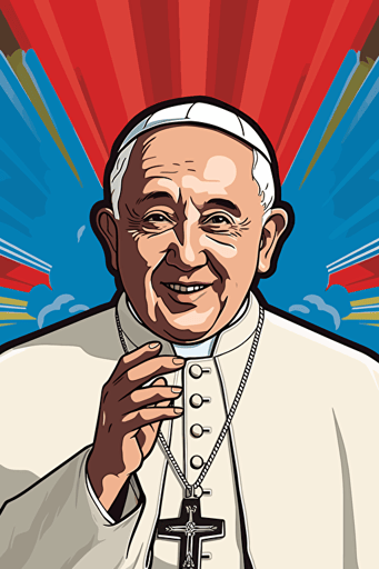 pope francis, 80s korean comic style vector poster