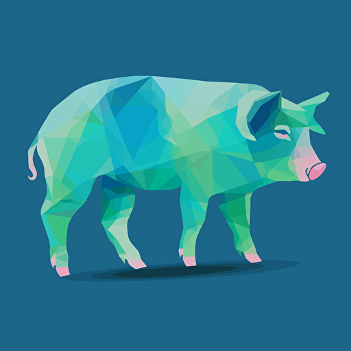 a vector art of a pig with blue and green colors, side shot, vector art, minimalism