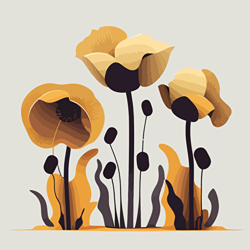3 golden poppies, minimalist, cartoon art, vector, no backround
