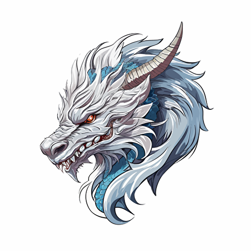 vector desinge, white backround, dragon head from the side, japanese dragon