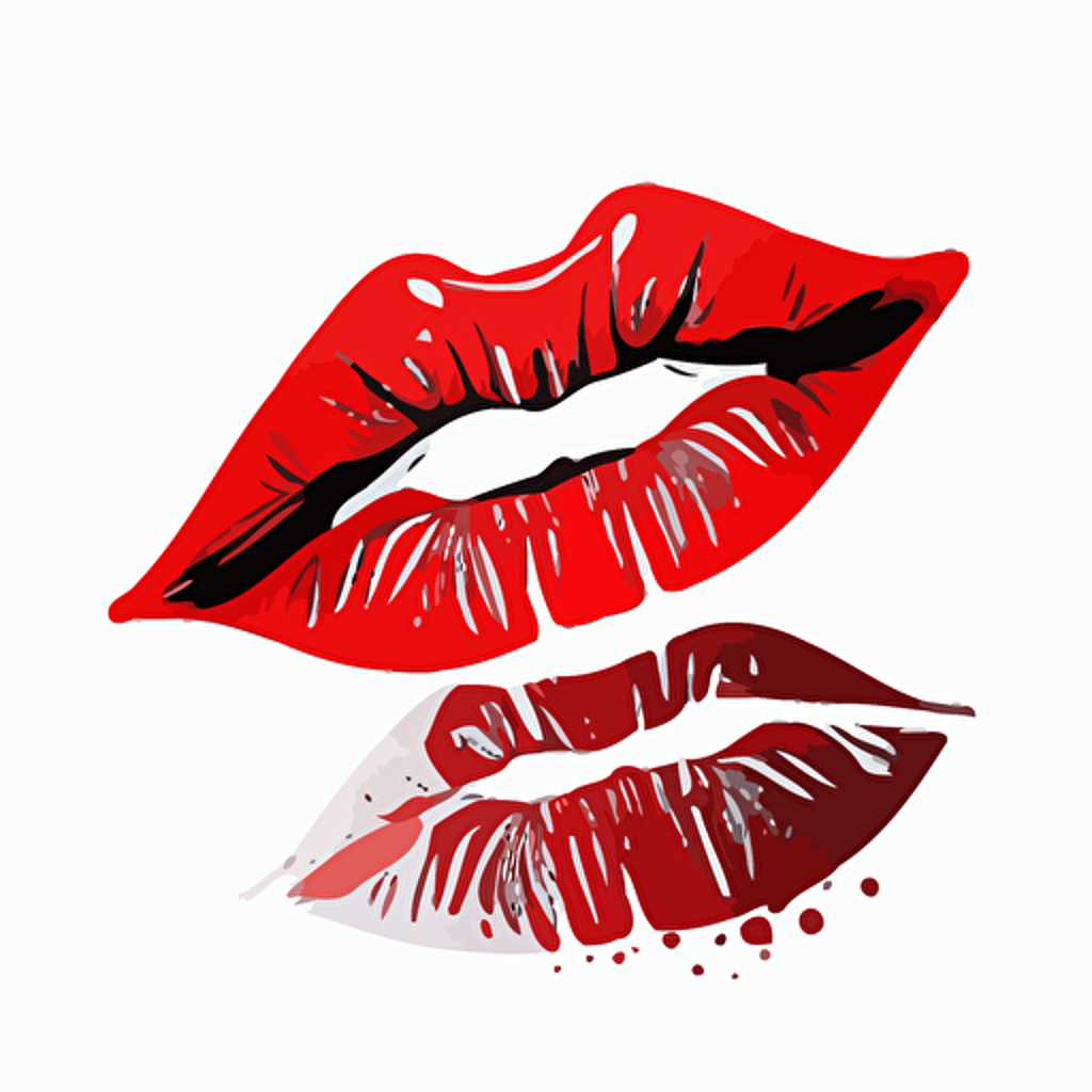 a pair of red lips, sports logo style, white background, vector, flat