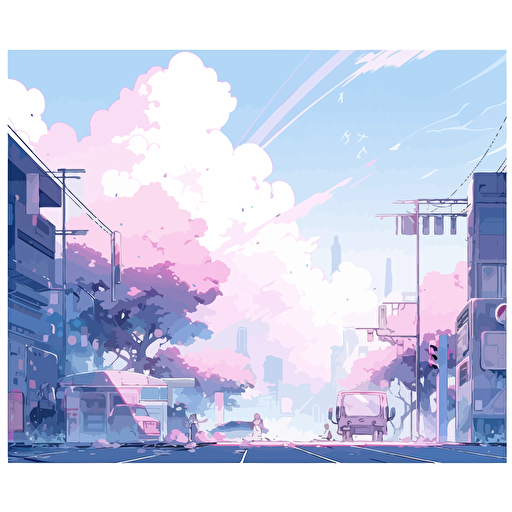 Vector illustration of a modern city, Aesthetics clean and minimalist, with purple and pink color scheme