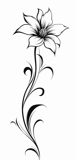 2d single flower black outline transparent background vector