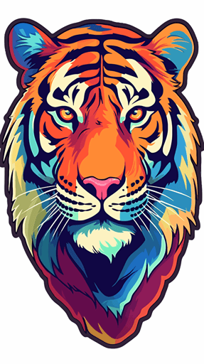 vector art of a tiger illustration stickers, vivid colors, colorful, pastel cute colors, white background
