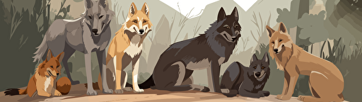 vector illustration of a wolf pack in a zoo, pairidaiza