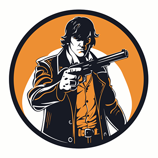 vector round sticker man 70's with revolver stylized