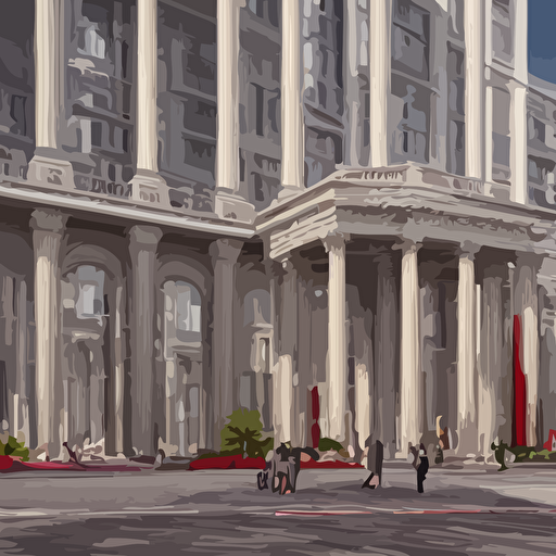 3d rendering beautiful nature meets neoclassical ultra modern architecture concept tall skyscraper volumetric lighting luxury high detail 14 mm mix red white marbles granite structures marble statues seen cinematic photography cg architects high resolution