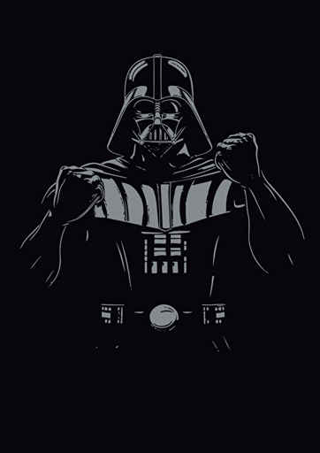 Darth Vader flexing biceps, minimalist logo, black background, 2D flat vector, standing in a powerful pose