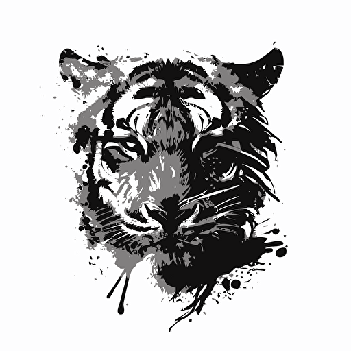 A tiger face created by the letters T and W. Vector, black and white, flat, no details, sharp corners.