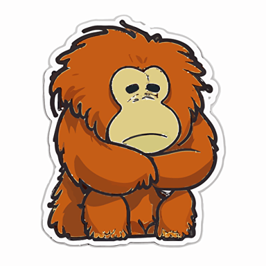 Orangutan, Sticker, Cute, Kawaii, Pastel, Digital Art, Contour, Vector, White Background, Detailed