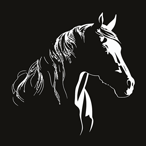 simple horse head outline silhouette all black and white backround vector v