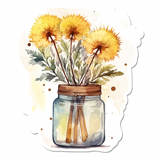 watercolor vector illustration boho dandelions in a vase sticker white background
